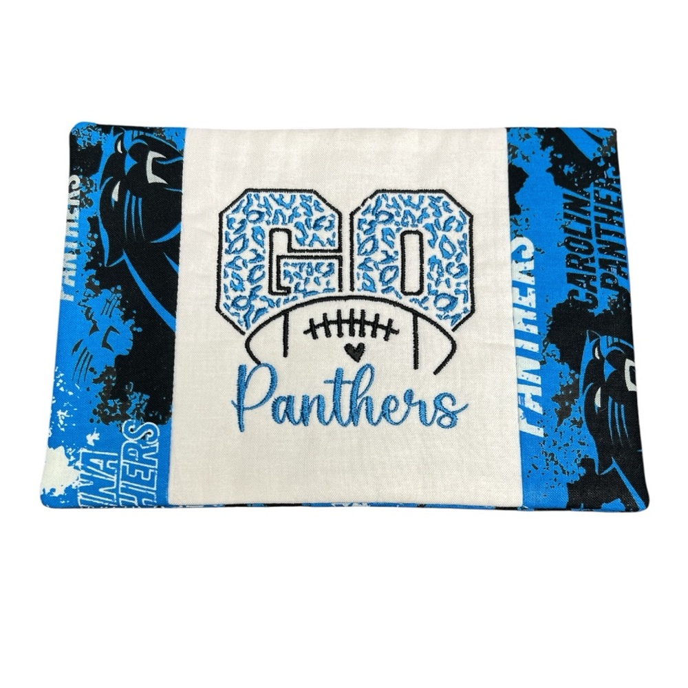 Hand Crafted Mug Rug Coaster Embroidered Cotton Fabric Carolina Panthers